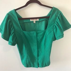 Anthropologie Dolan Tag Green Spring Top w/Flutter Sleeves Small